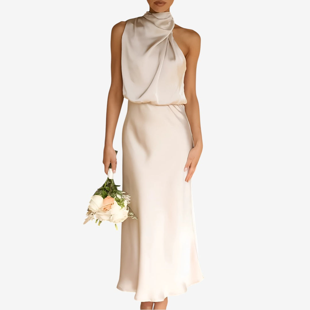Benthe - Lange Satin Kleid mit Halterneck