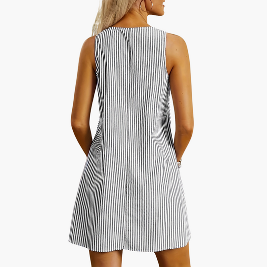Natalie | Ärmelloses Gestreiftes Kleid mit Taschen