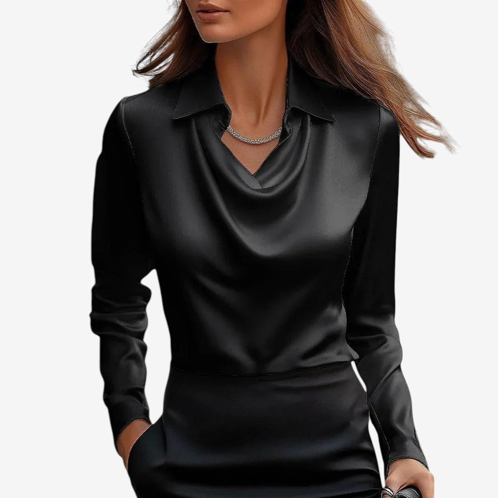 Sylvie | Luxuriöse, glänzende Bluse mit Faltenkragen