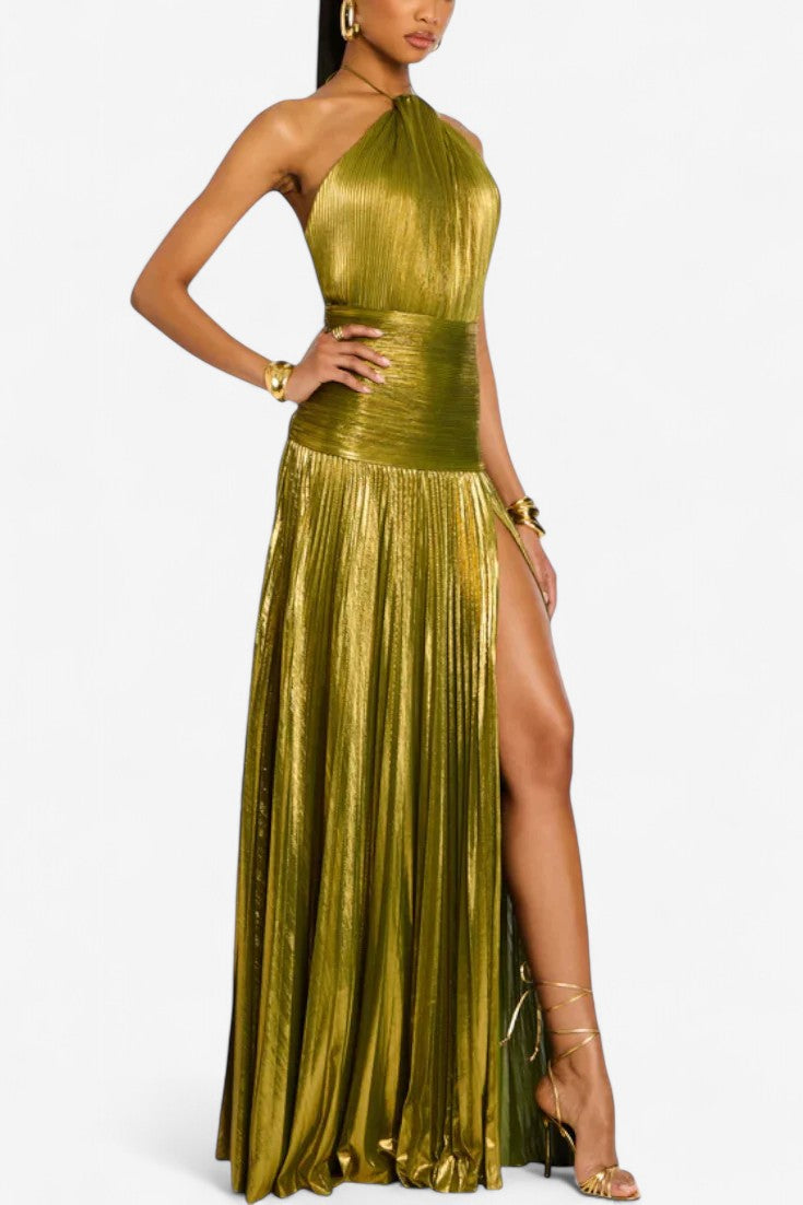 Lorette | Metallische Robe mit offenem Rücken