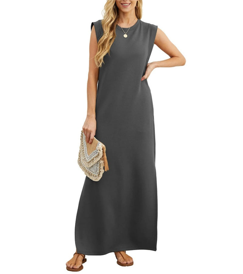 Romaisa | Lässiges, langes Kleid mit Schlitz aus bügelfreiem Stoff