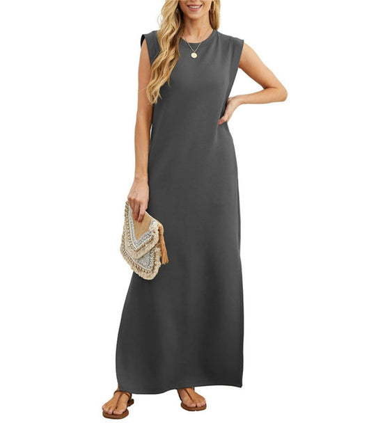 Romaisa | Lässiges, langes Kleid mit Schlitz aus bügelfreiem Stoff