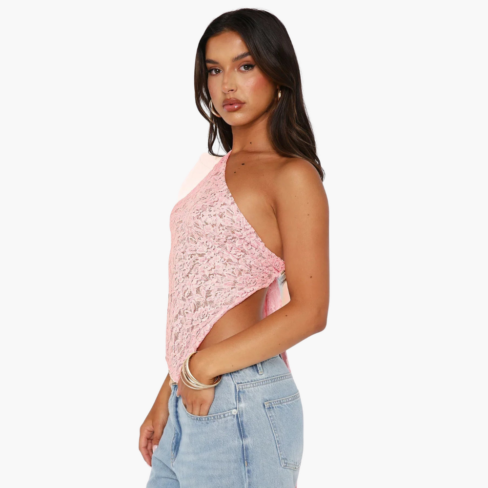 Lace one-shoulder top for women – asymmetrical trendy look 