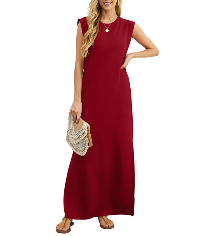 Romaisa | Lässiges, langes Kleid mit Schlitz aus bügelfreiem Stoff