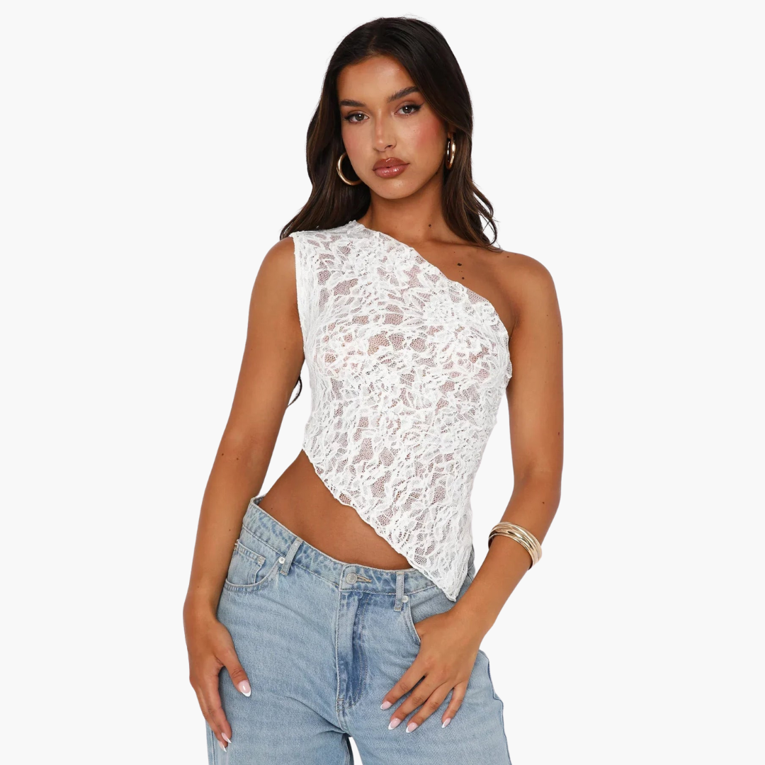 Lace one-shoulder top for women – asymmetrical trendy look 