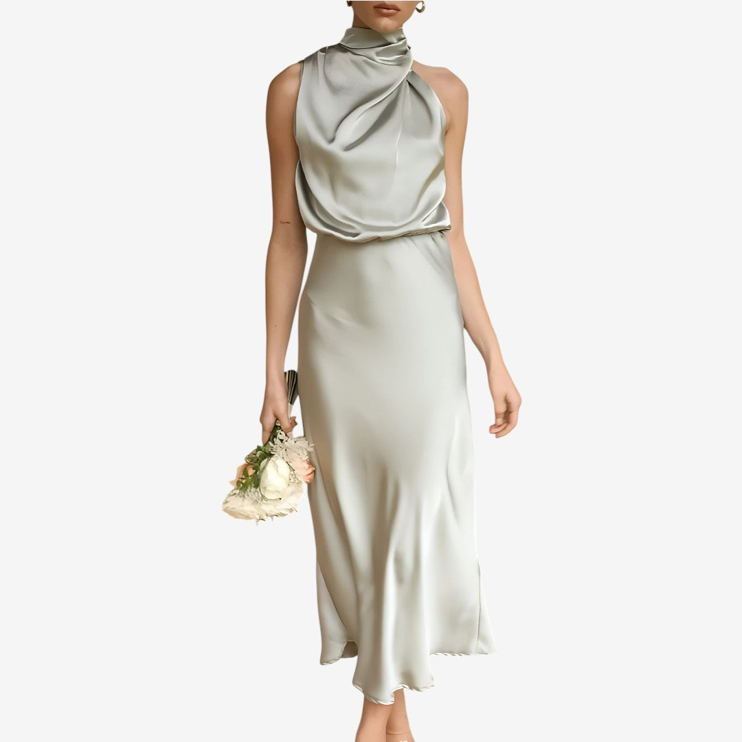Benthe - Lange Satin Kleid mit Halterneck