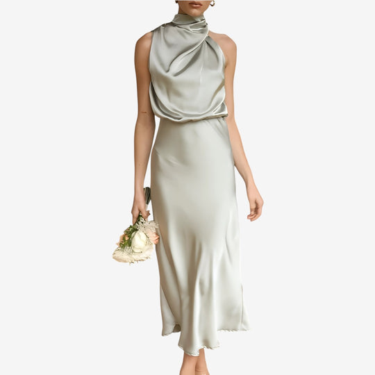 Benthe - Lange Satin Kleid mit Halterneck