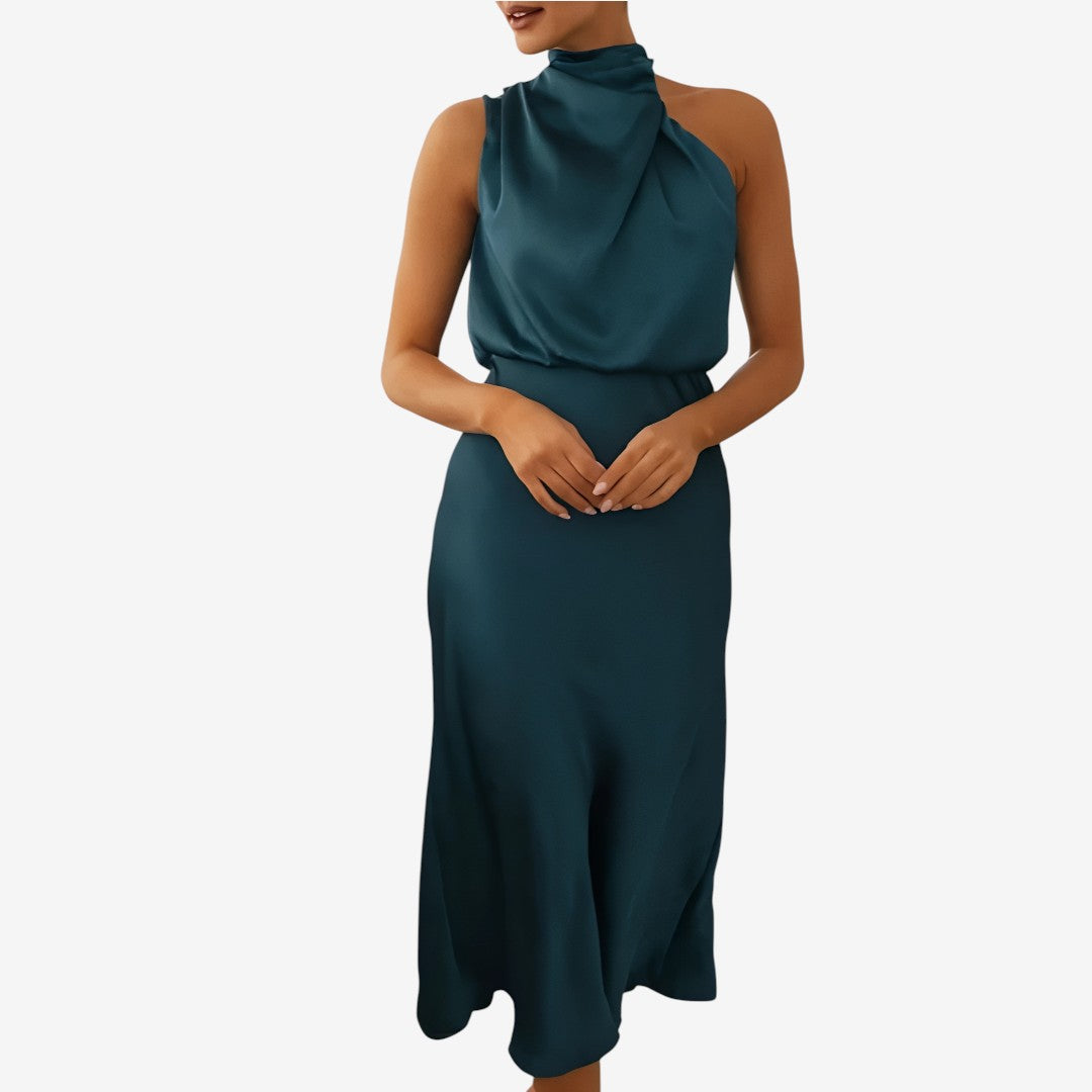 Benthe - Lange Satin Kleid mit Halterneck