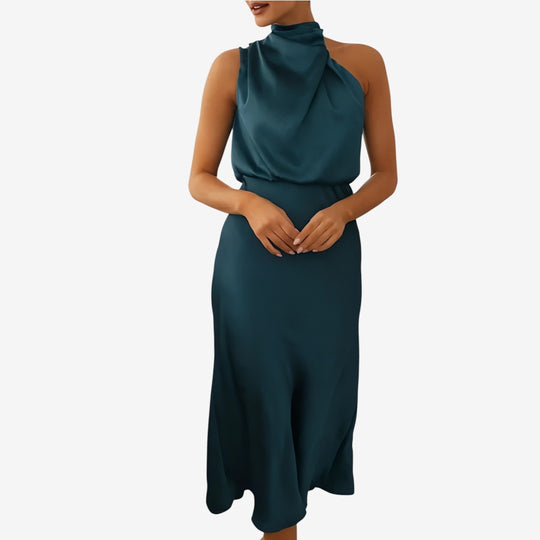 Benthe - Lange Satin Kleid mit Halterneck