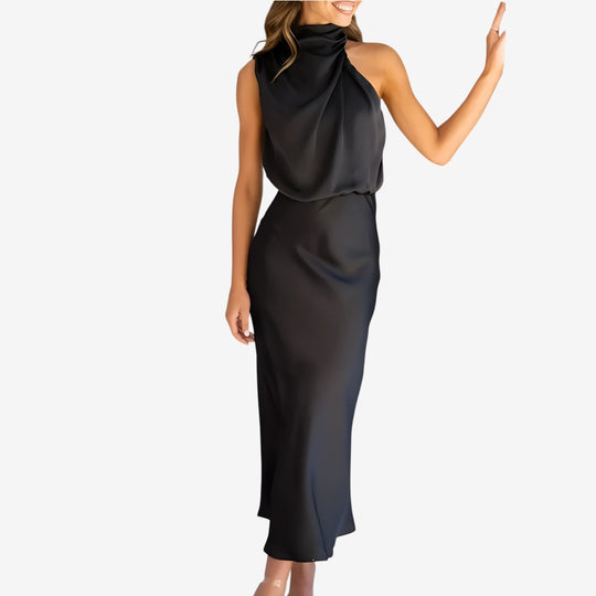 Benthe - Lange Satin Kleid mit Halterneck