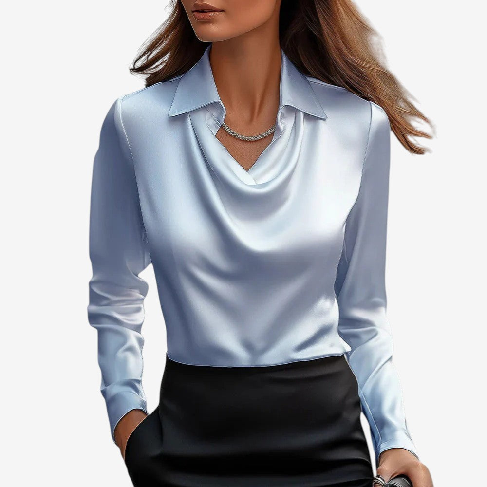 Sylvie | Luxuriöse, glänzende Bluse mit Faltenkragen