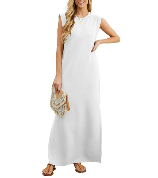Romaisa | Lässiges, langes Kleid mit Schlitz aus bügelfreiem Stoff