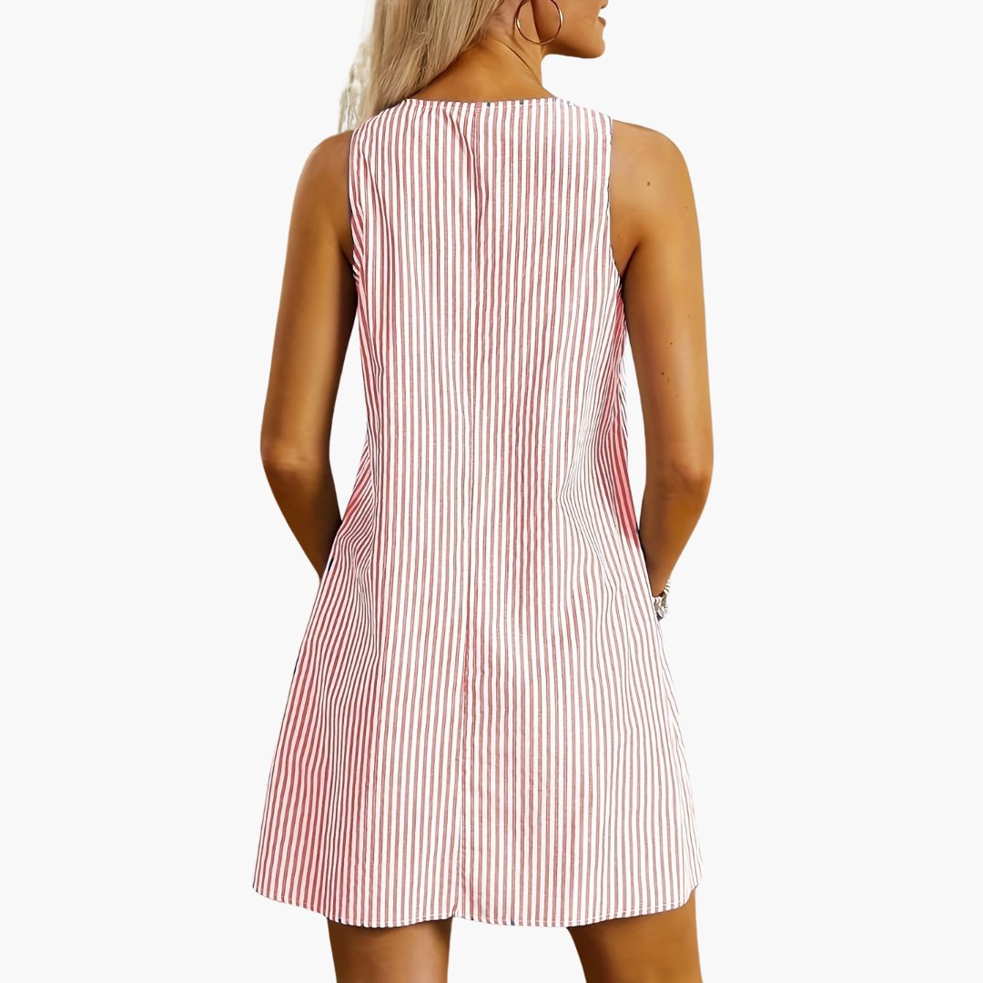 Natalie | Ärmelloses Gestreiftes Kleid mit Taschen