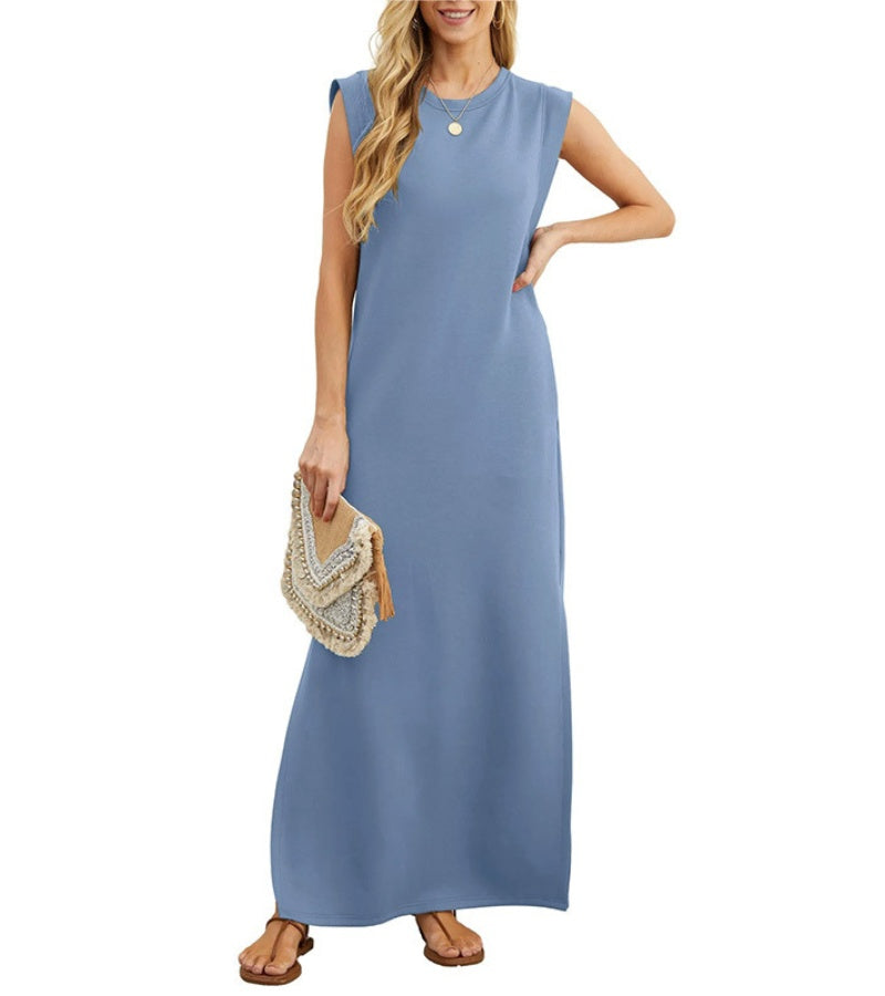 Romaisa | Lässiges, langes Kleid mit Schlitz aus bügelfreiem Stoff