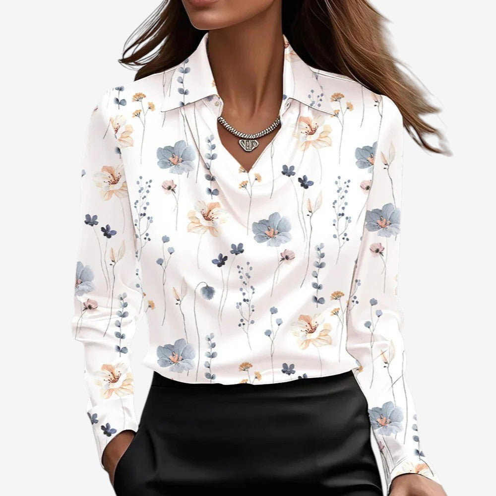Sylvie | Luxuriöse, glänzende Bluse mit Faltenkragen