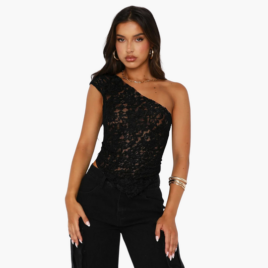 Lace one-shoulder top for women – asymmetrical trendy look 