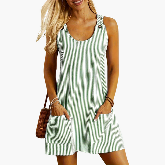 Natalie | Ärmelloses Gestreiftes Kleid mit Taschen