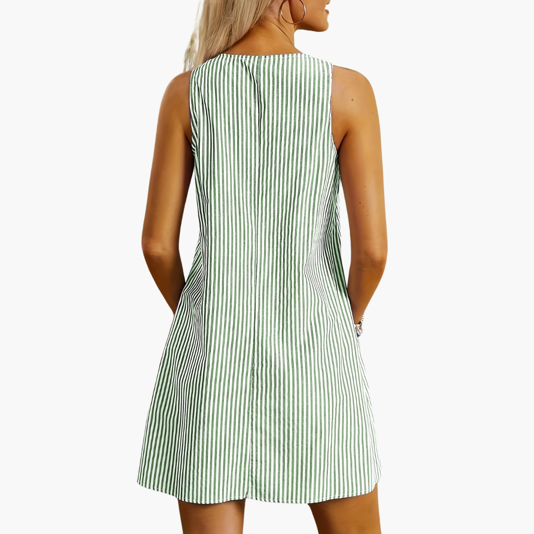 Natalie | Ärmelloses Gestreiftes Kleid mit Taschen