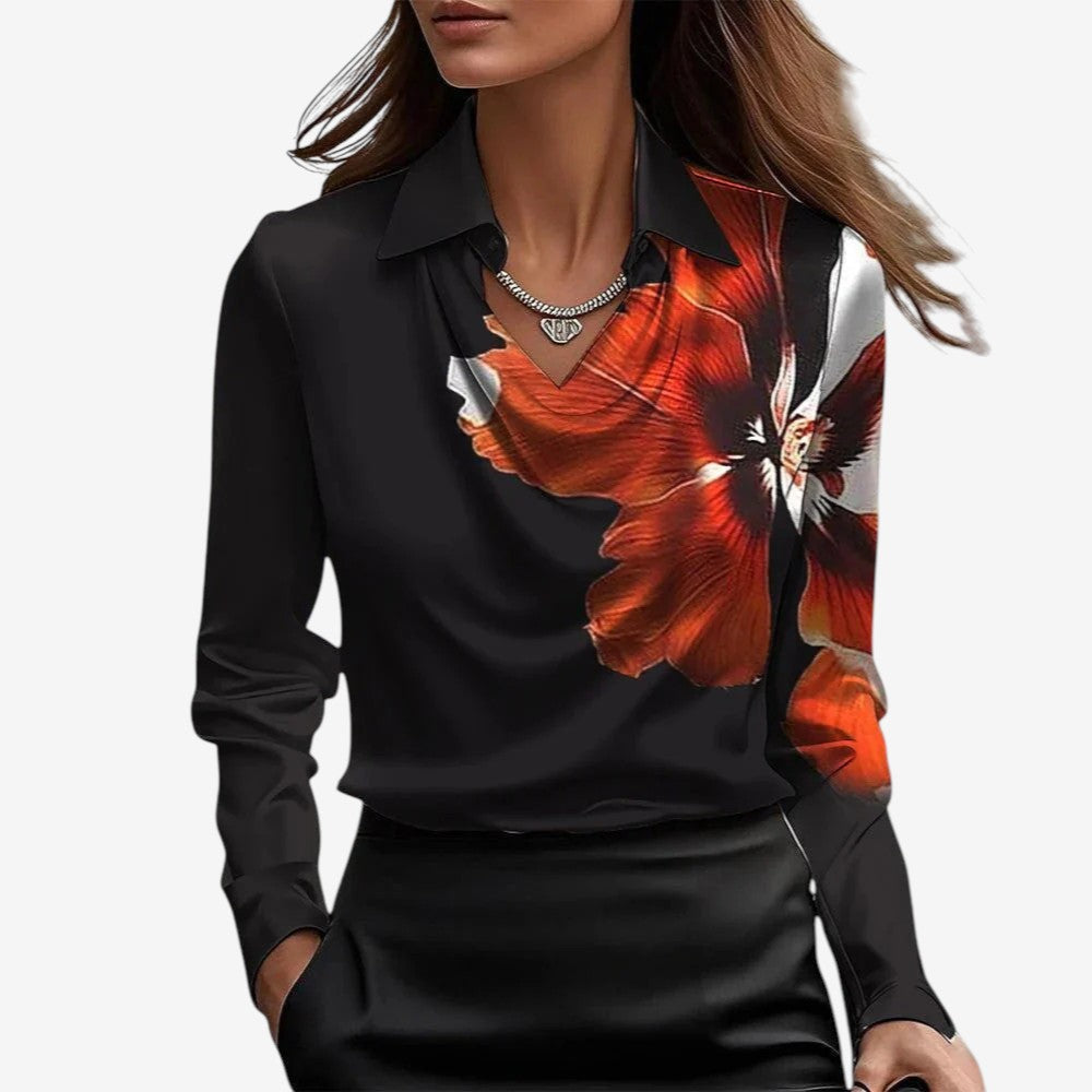 Sylvie | Luxuriöse, glänzende Bluse mit Faltenkragen