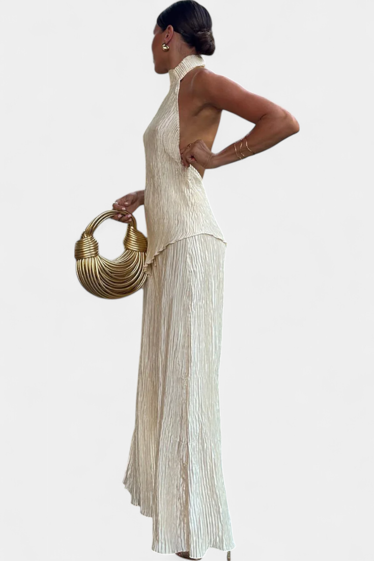 Pilarica Elegantes Plissee-Set mit Asymmetrischem Top und Fließender Hose