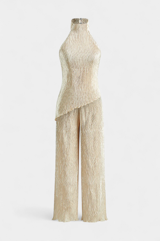 Pilarica Elegantes Plissee-Set mit Asymmetrischem Top und Fließender Hose