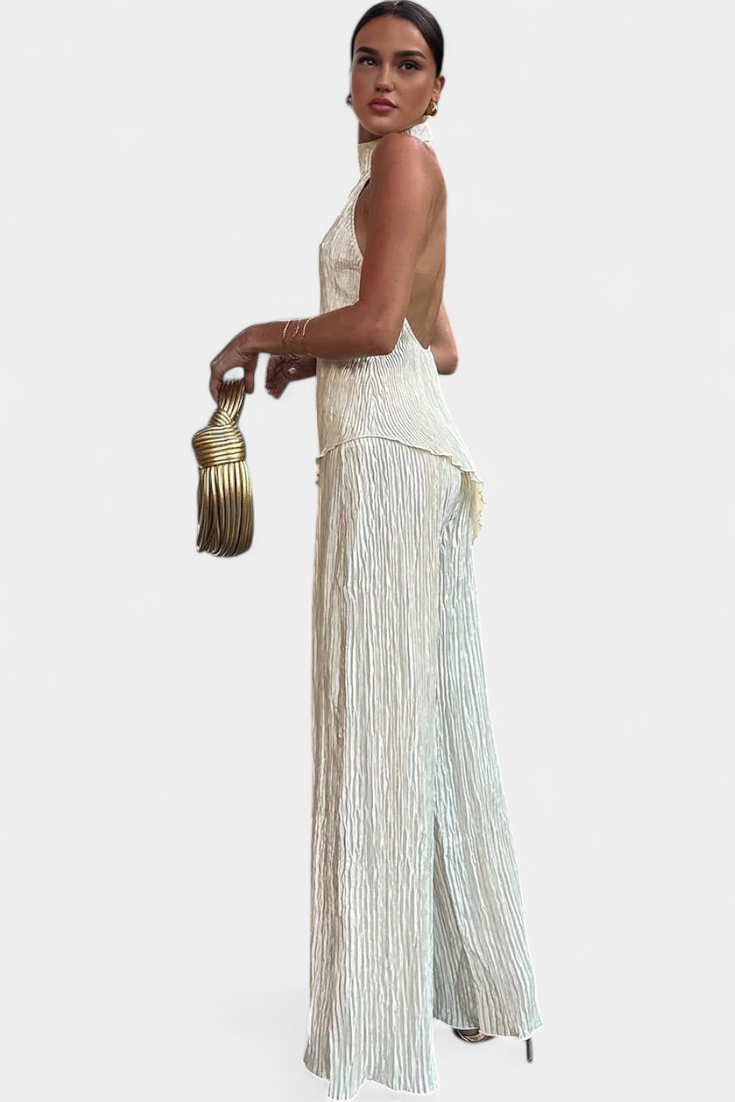 Pilarica Elegantes Plissee-Set mit Asymmetrischem Top und Fließender Hose