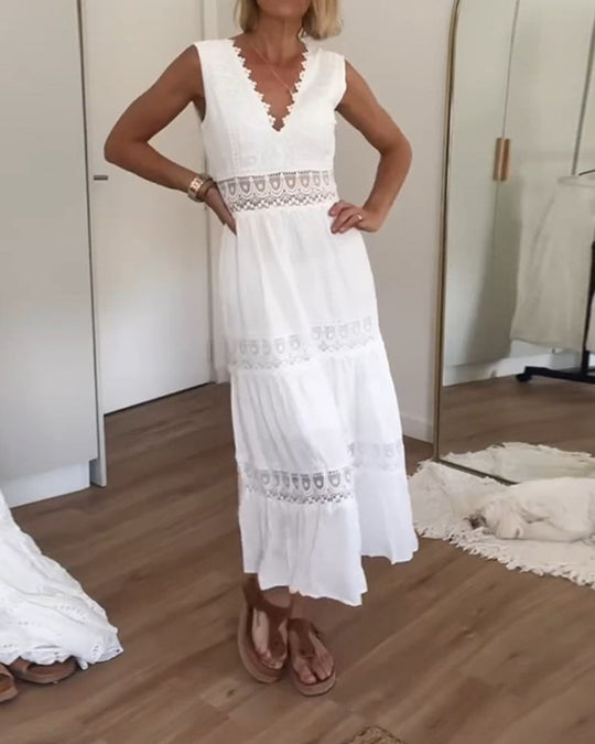 Ninfea | Ärmelloses Midikleid im Boho-Stil mit Spitzendetails