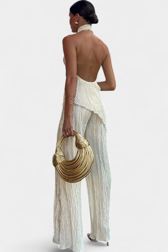 Pilarica Elegantes Plissee-Set mit Asymmetrischem Top und Fließender Hose