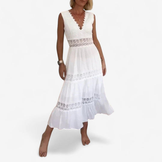 Ninfea | Ärmelloses Midikleid im Boho-Stil mit Spitzendetails