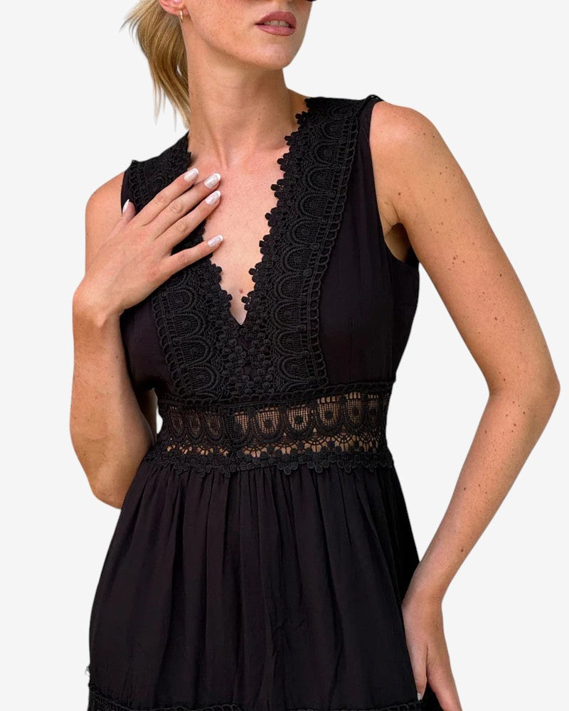 Ninfea | Ärmelloses Midikleid im Boho-Stil mit Spitzendetails