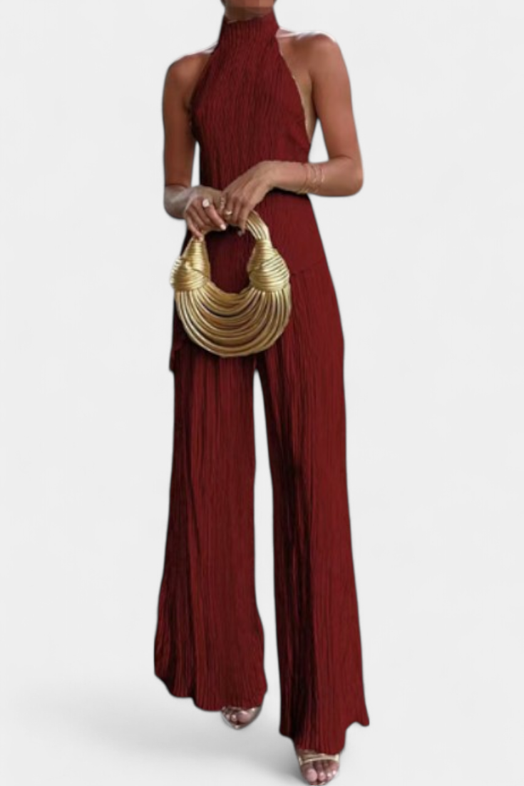 Pilarica Elegantes Plissee-Set mit Asymmetrischem Top und Fließender Hose
