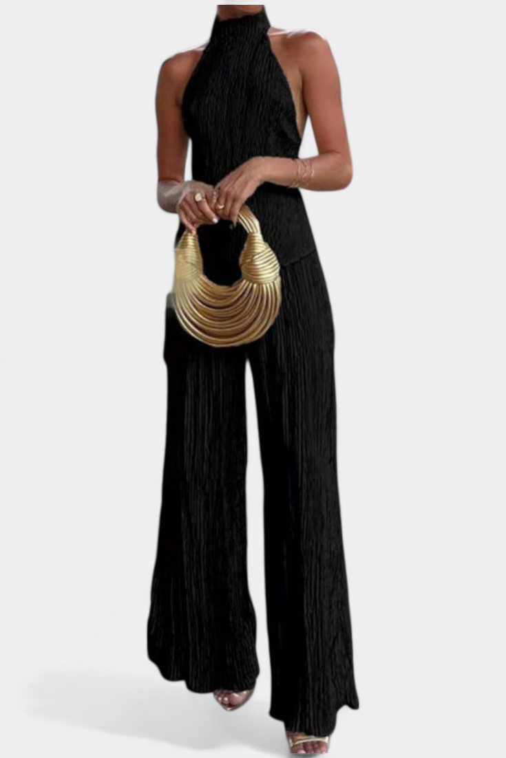 Pilarica Elegantes Plissee-Set mit Asymmetrischem Top und Fließender Hose