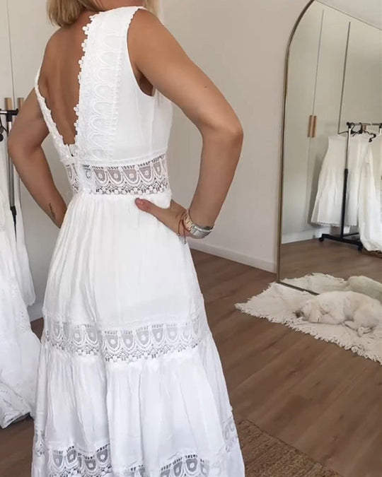 Ninfea | Ärmelloses Midikleid im Boho-Stil mit Spitzendetails