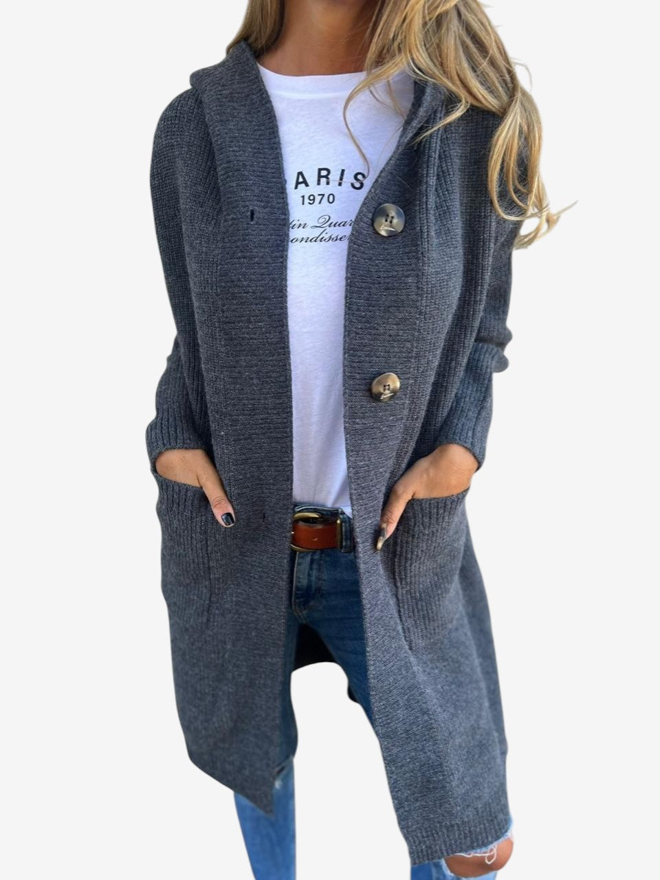 Frida | Eleganter langer Strickcardigan